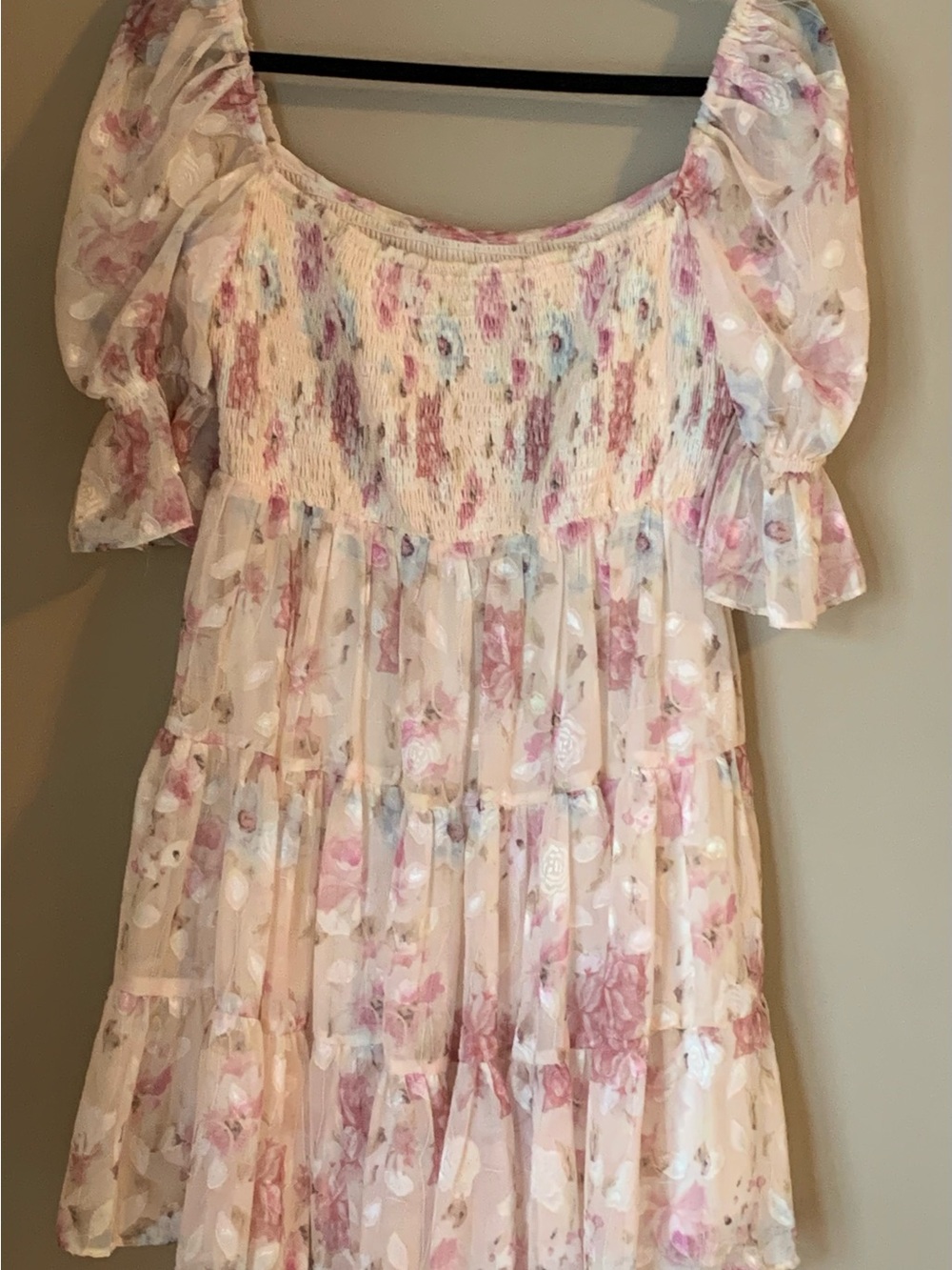 Women’s ' Floral Smocked Tiered Dress - Pink Cream